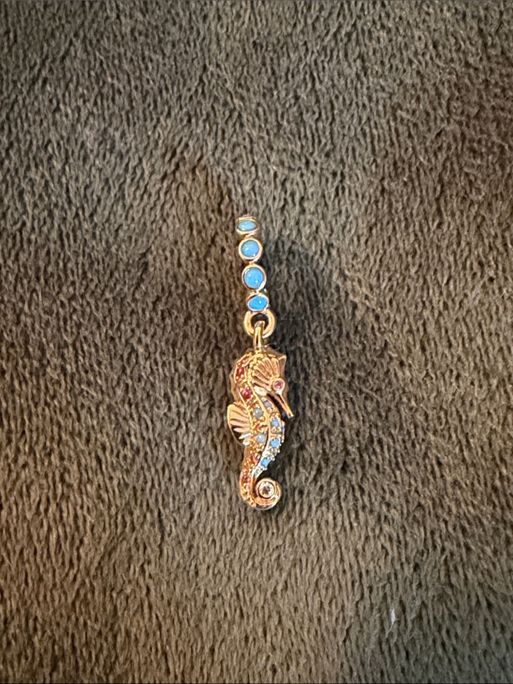 Pandora Gold Seahorse Charm with Blue and Pink Stones